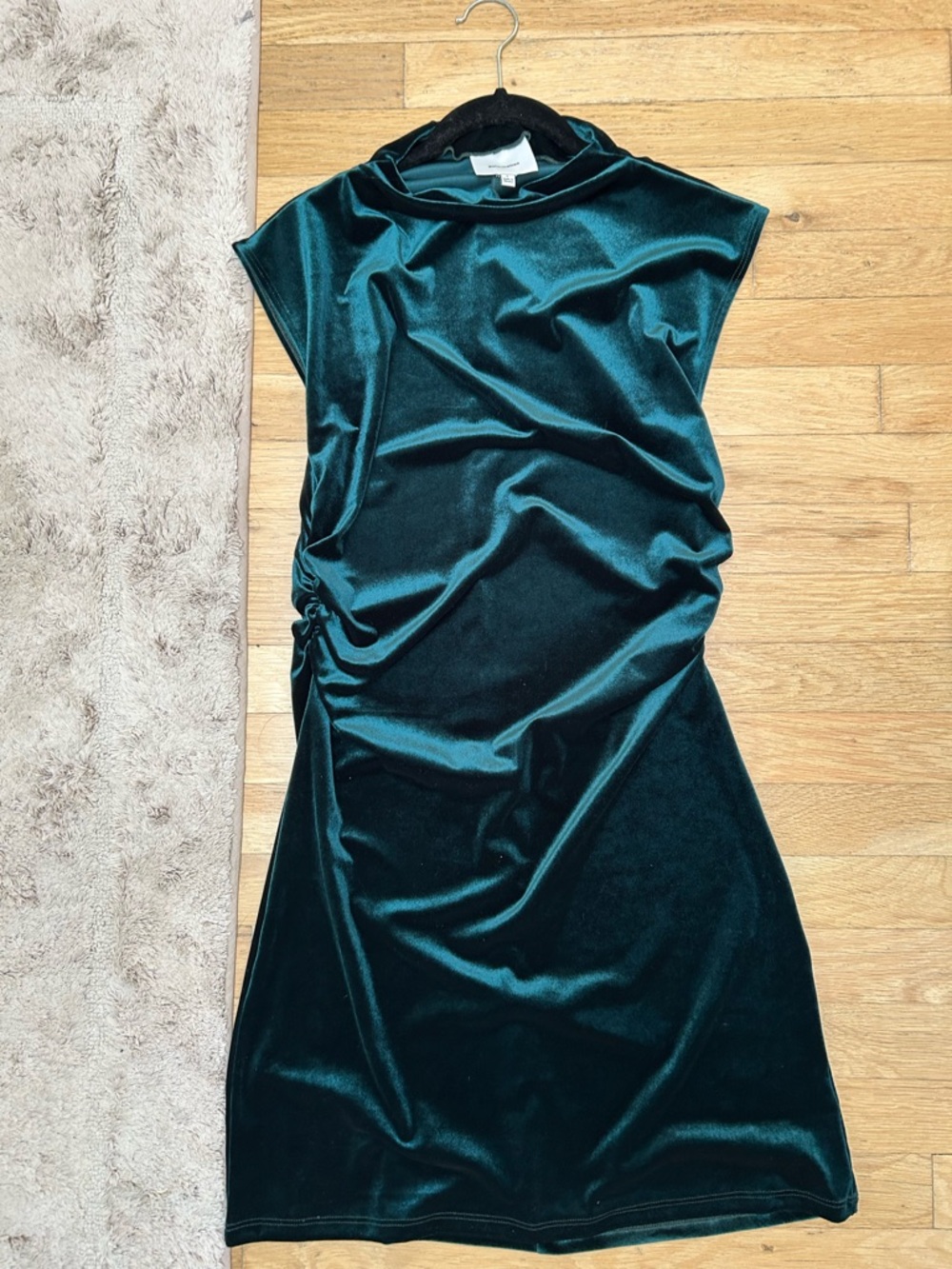 Reformation Teal Velvet Ruched Mini Dress